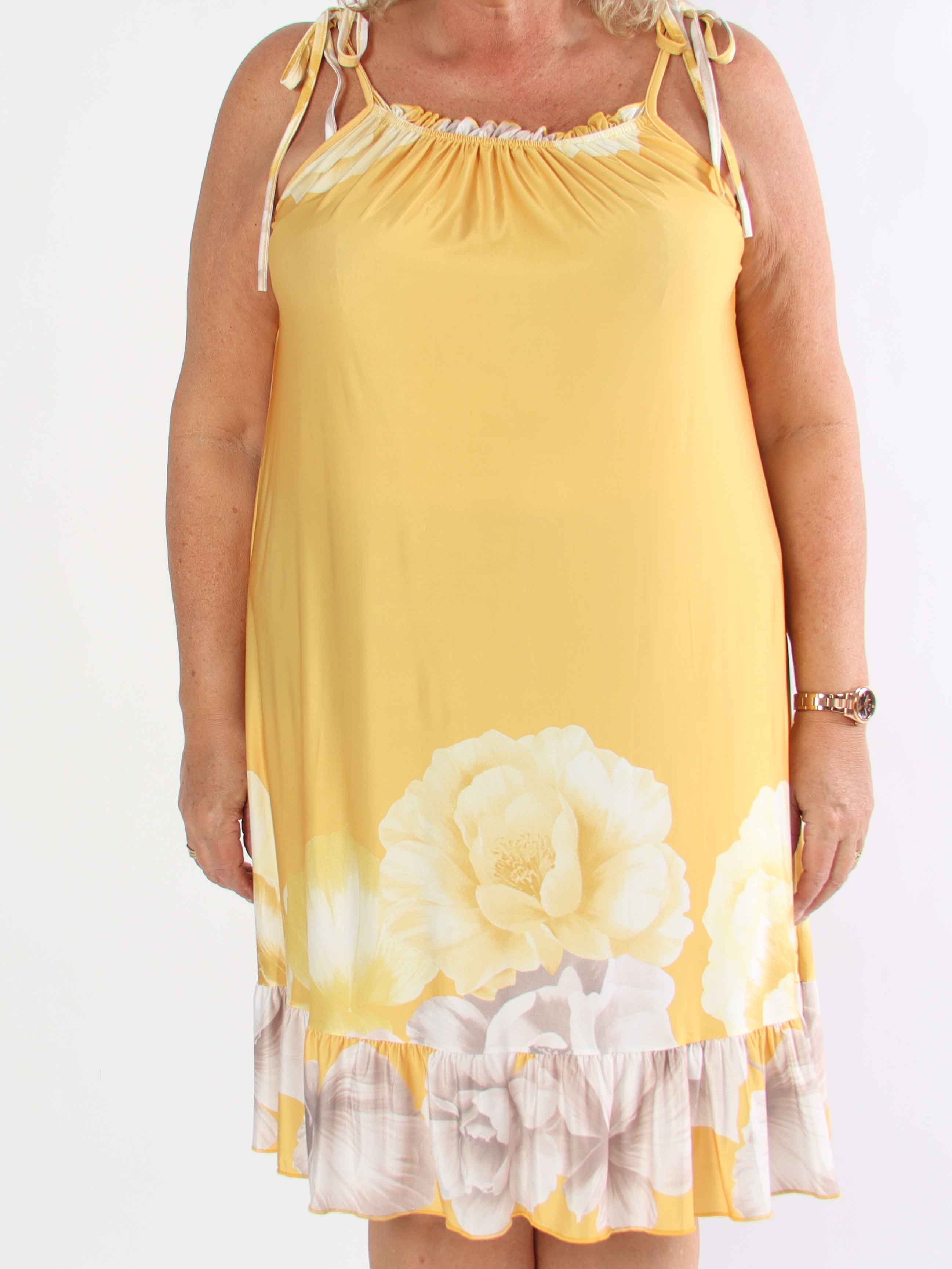 Maya Short - Elastisk plus size sommarklänning med blommigtmönster